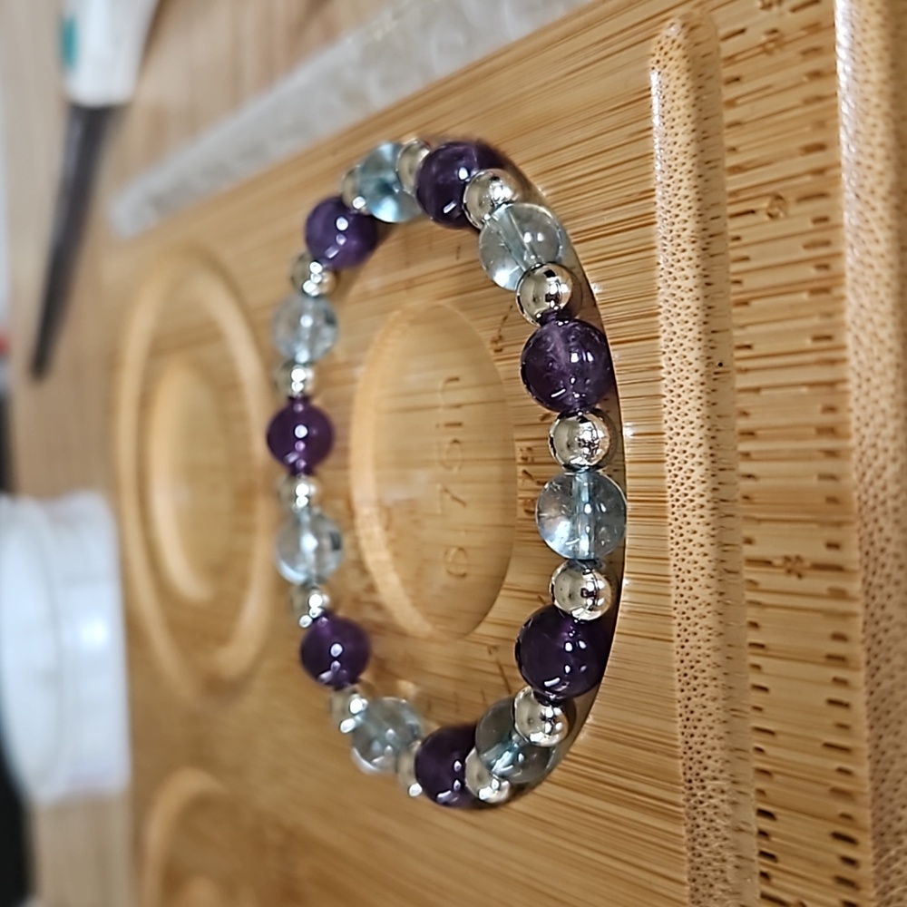Amethyst & blue topaz beaded stretch bracelet